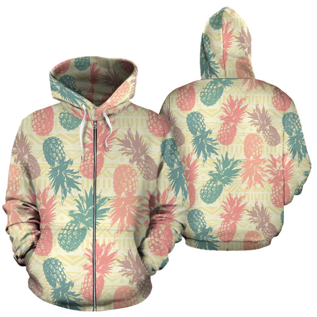 Polynesian Zip up Hoodie Pineapple Pattern A0 Unisex Beige - Polynesian Pride