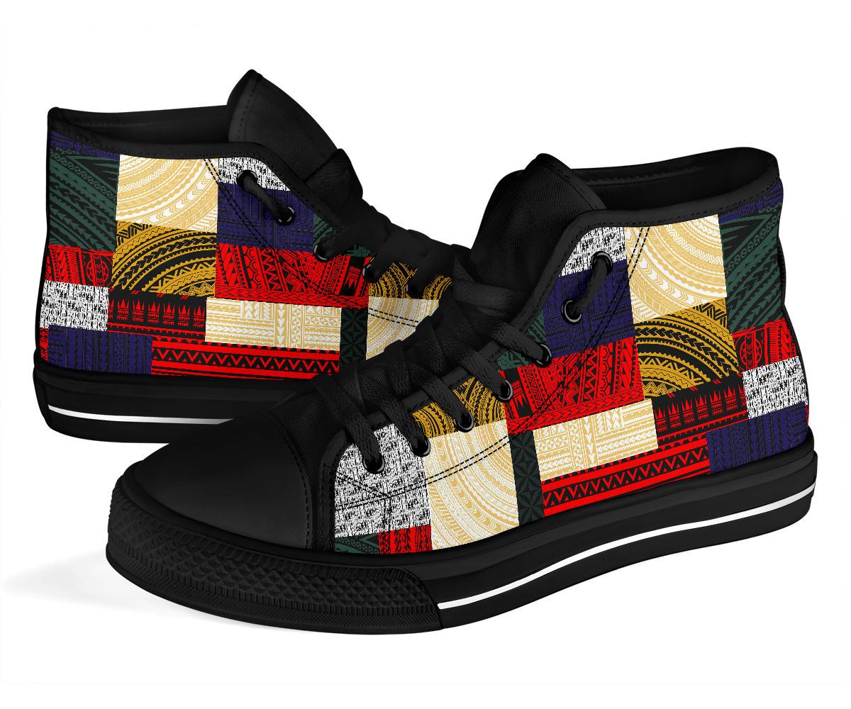 Polynesian High Top Shoes - Design Retro Patchwork - Polynesian Pride