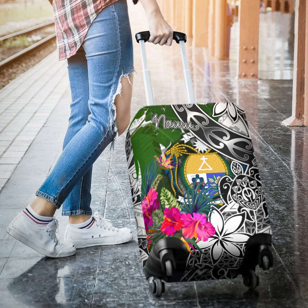 Nauru Luggage Covers White - Turtle Plumeria Banana Leaf Crest - Polynesian Pride