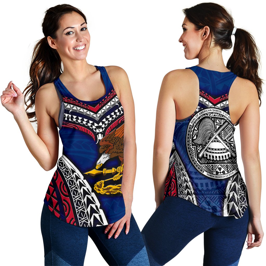 American Samoa Women's Racerback Tank - Warrior Style Polynesian Pattern Blue - Polynesian Pride