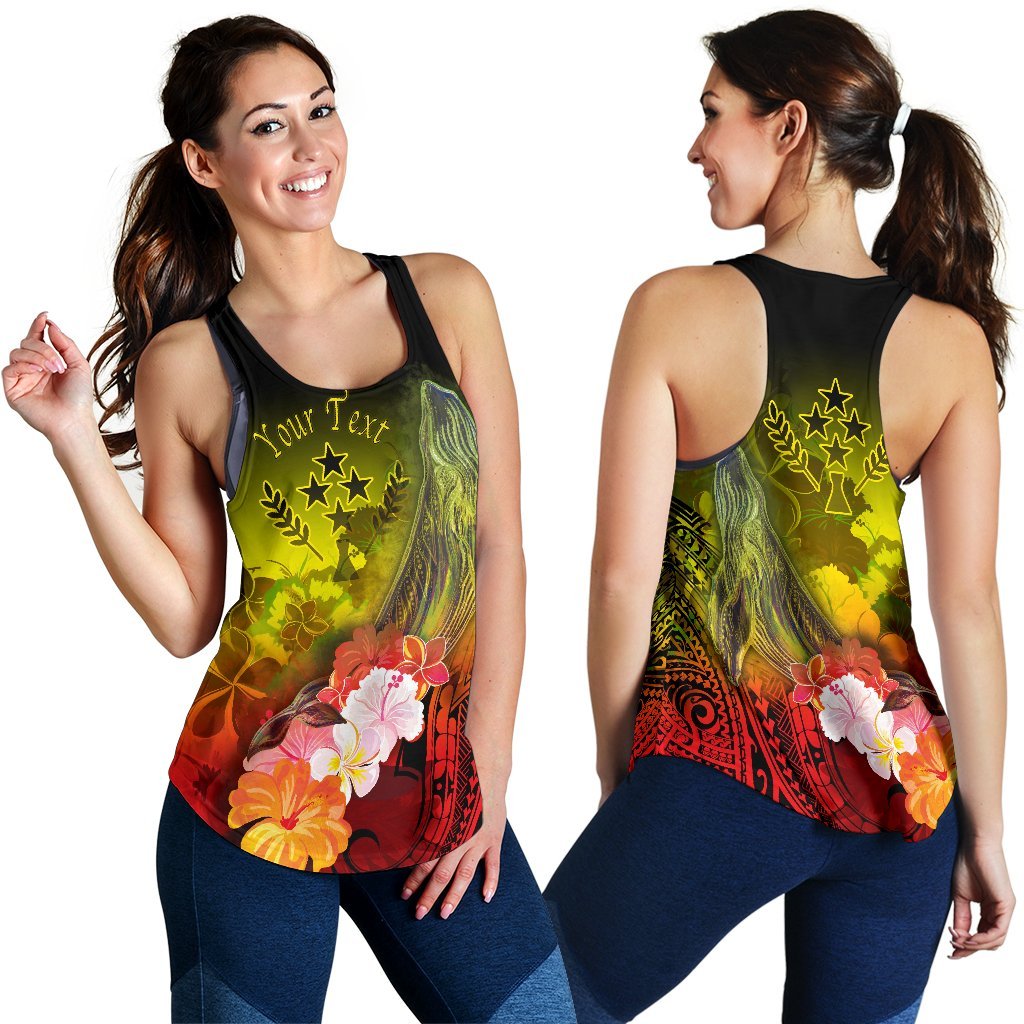 Kosrae Custom Personalised Women's Racerback Tank - Humpback Whale with Tropical Flowers (Yellow) Yellow - Polynesian Pride