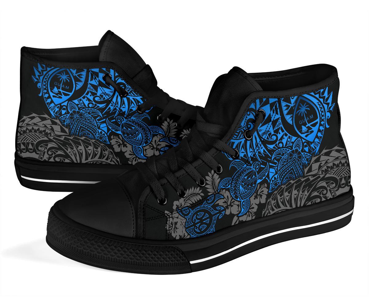 Guam Polynesian High Top Shoes - Blue Turtle Flowing - Polynesian Pride