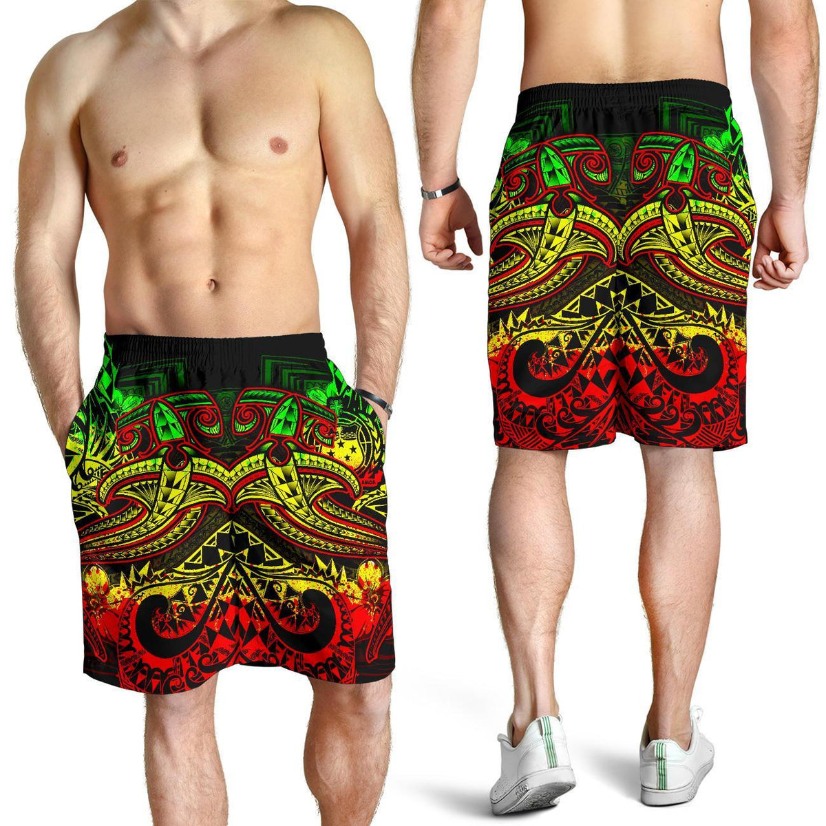 Samoa Men's Shorts - Reggae Shark Polynesian Tattoo - Polynesian Pride