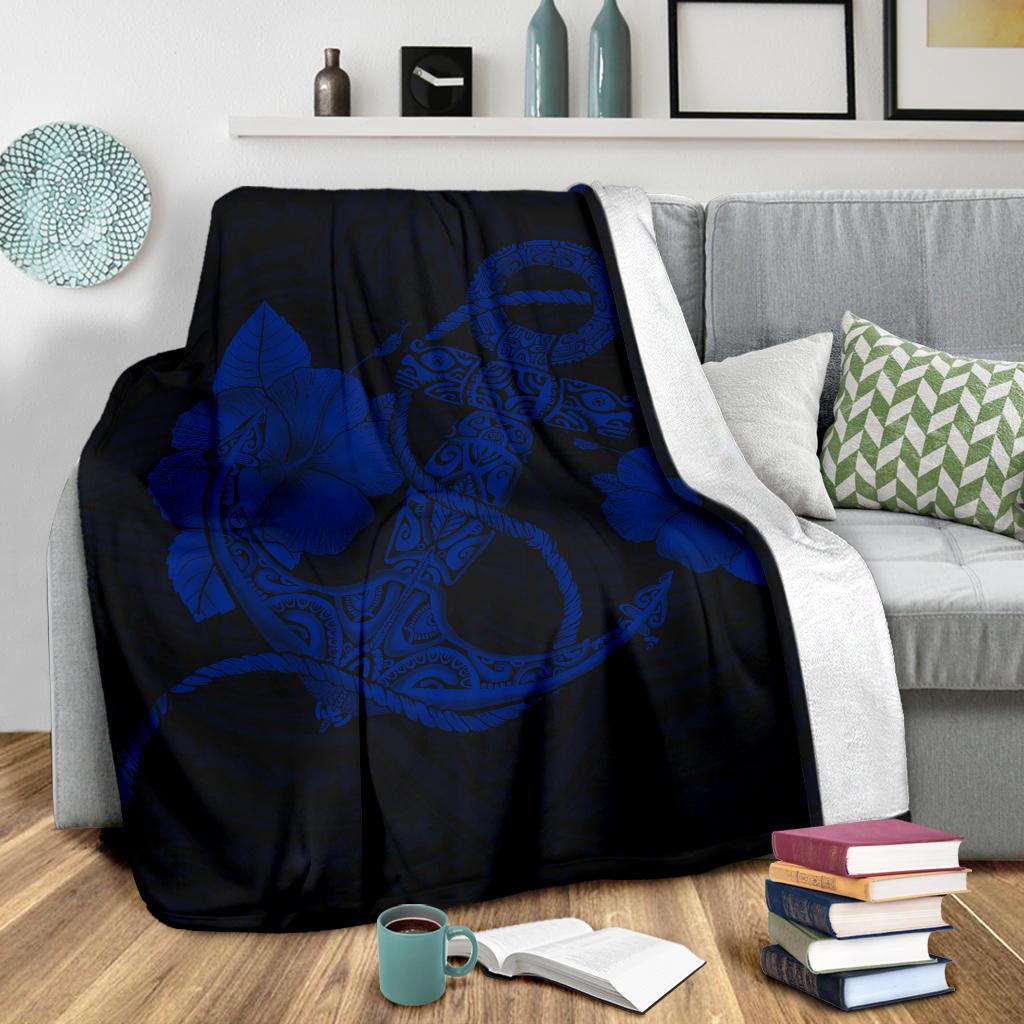 Anchor Blue Poly Tribal Premium Blanket - Polynesian Pride