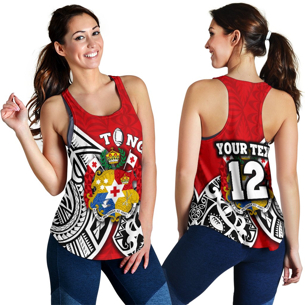 (Custom Personalised) Tonga Rugby Women's Racerback Tank Polynesian Style - Polynesian Pride