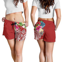 Papua New Guinea Polynesian Women's Shorts - Summer Plumeria (Red) - Polynesian Pride