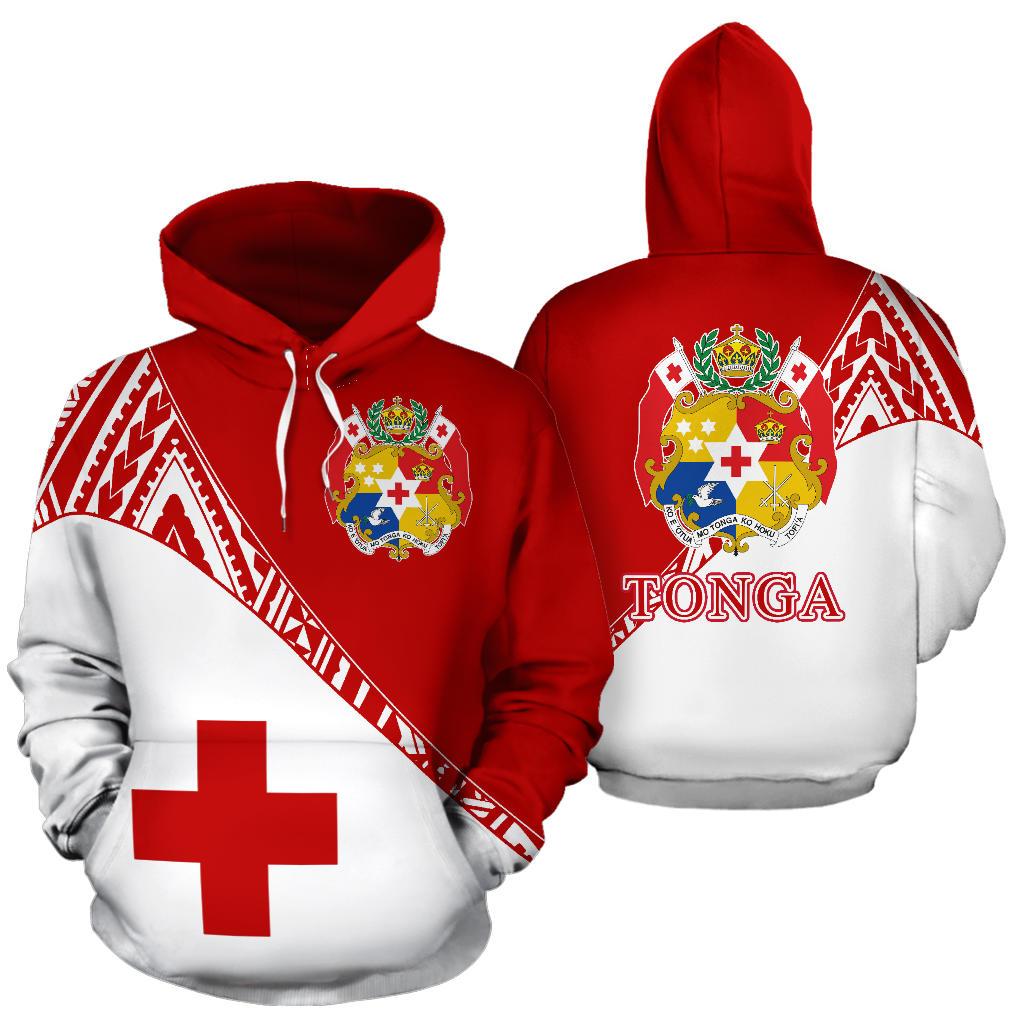 Tonga All Over Hoodie Split Style Unisex Red - Polynesian Pride