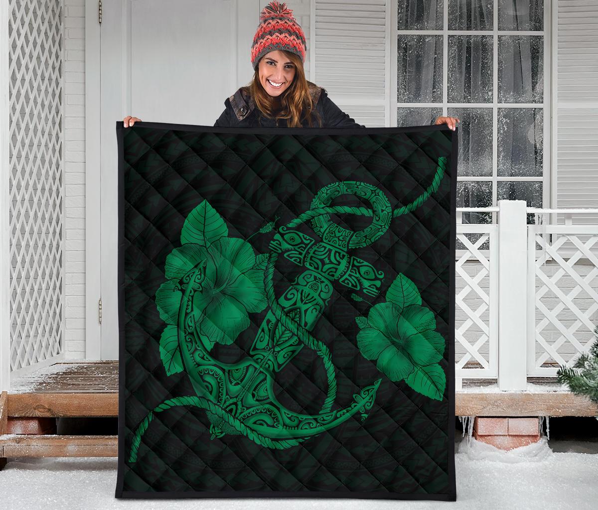 Anchor Green Poly Tribal Premium Quilt - Polynesian Pride