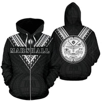 Marshall Islands All Over Zip up Hoodie Black White Sailor Style Unisex Black - Polynesian Pride