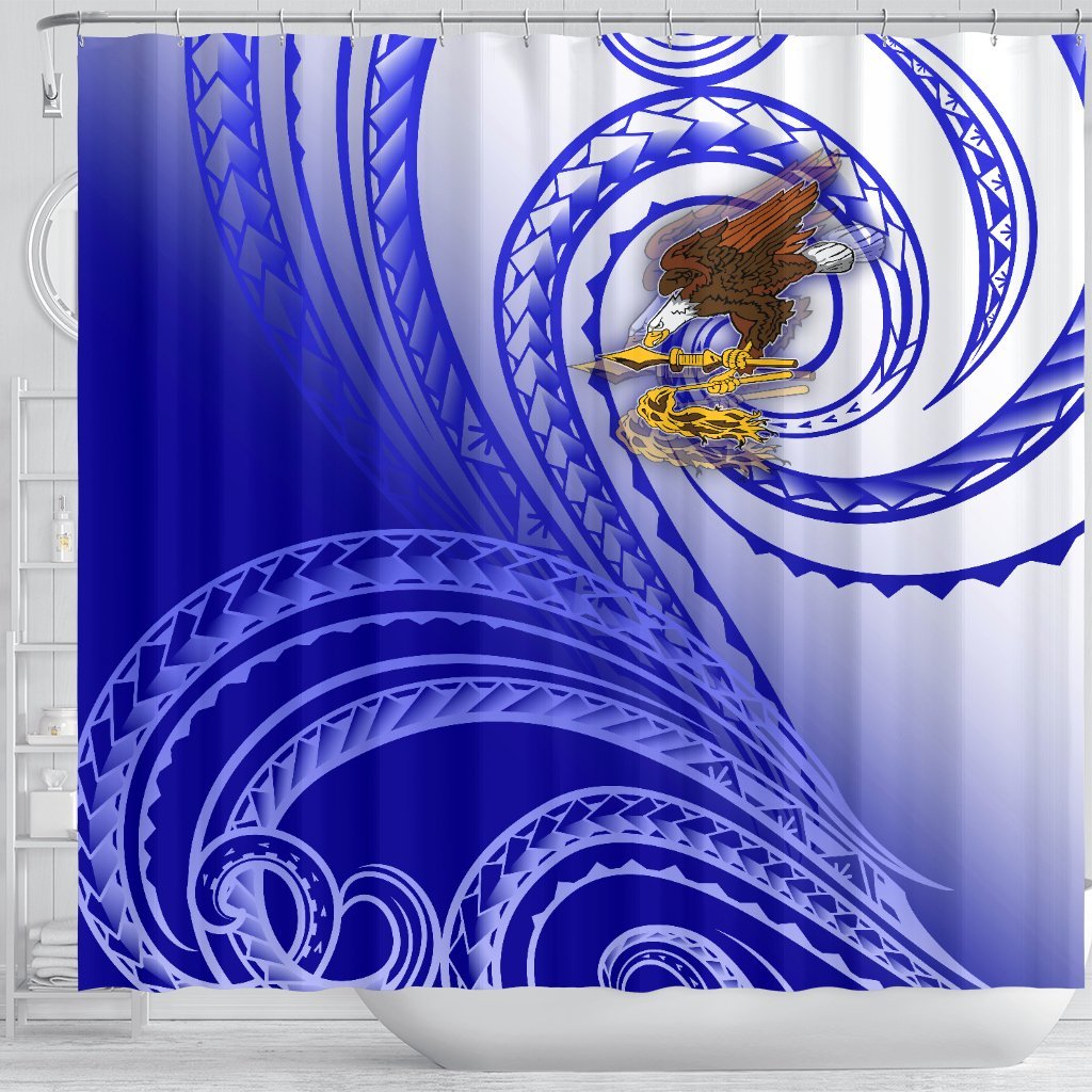 American Samoa Polynesian Shower Curtain - Bald Eagle (Blue) - Polynesian Pride