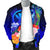 Polynesian Hawaii Men's Bomber Jacket - Kanaka Maoli Humpback Whale with Tropical Flowers (Blue) - Polynesian Pride