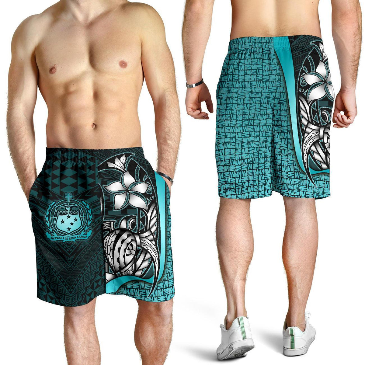 Samoa Polynesian Men's Shorts Turquoise - Turtle With Hook Turquoise - Polynesian Pride