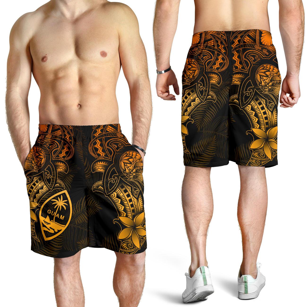 Guam Polynesian Men Shorts - Gold Turtle Homeland GOLD - Polynesian Pride