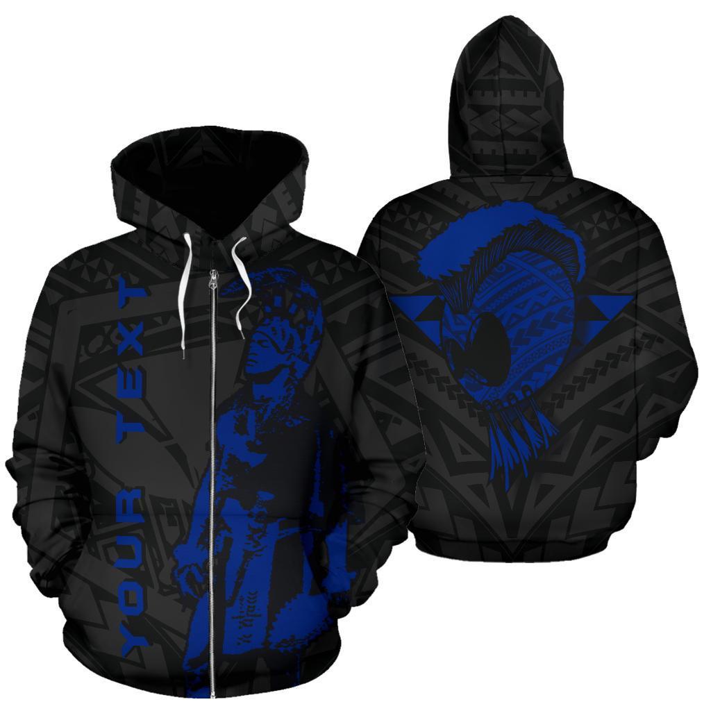 Polynesian Kakau Warrior Helmet Hawaii Custom Zip Hoodie Blue Unisex Blue - Polynesian Pride