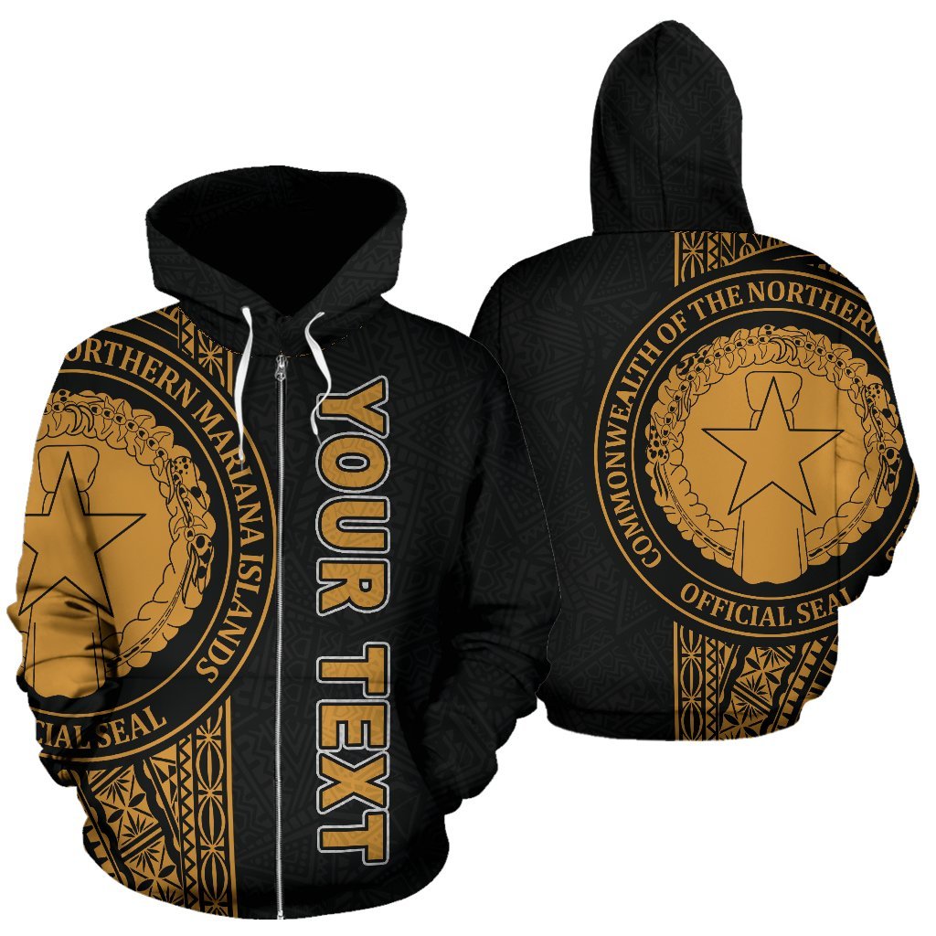 Northern Mariana Islands Polynesian All Over Custom Zip up Hoodie Gold Line Unisex Black - Gold - Polynesian Pride