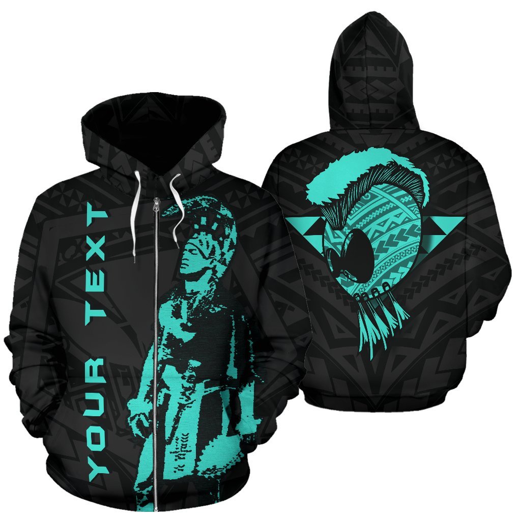 Polynesian Kakau Warrior Helmet Hawaii Custom Zip Hoodie Turquoise Unisex Turquoise - Polynesian Pride