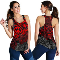 Polynesian Hawaii (Kanaka Maoli) Women's Racerback Tank - Red Turtle Hibiscus Flowing - Polynesian Pride