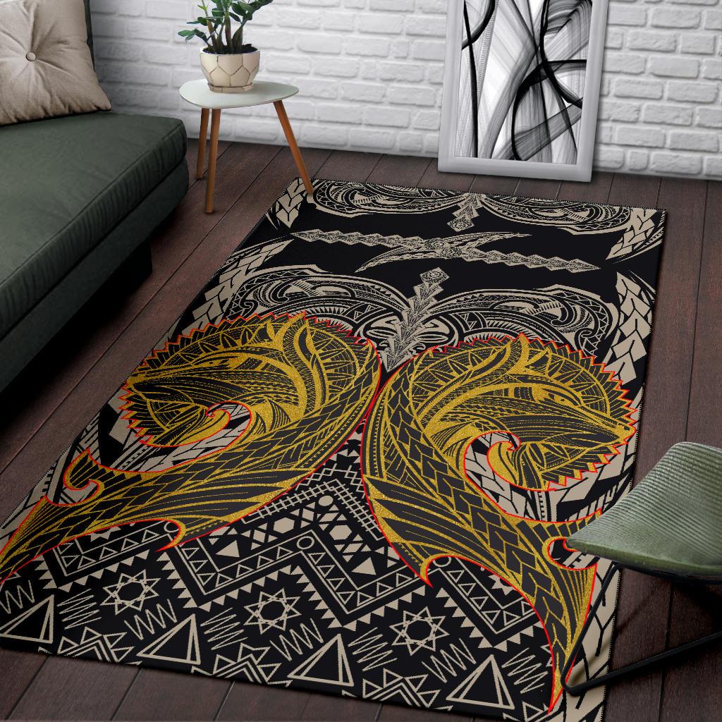 Polynesian Area Rug - Polynesian Maori Tattoo Wolf Gold-Black - Polynesian Pride