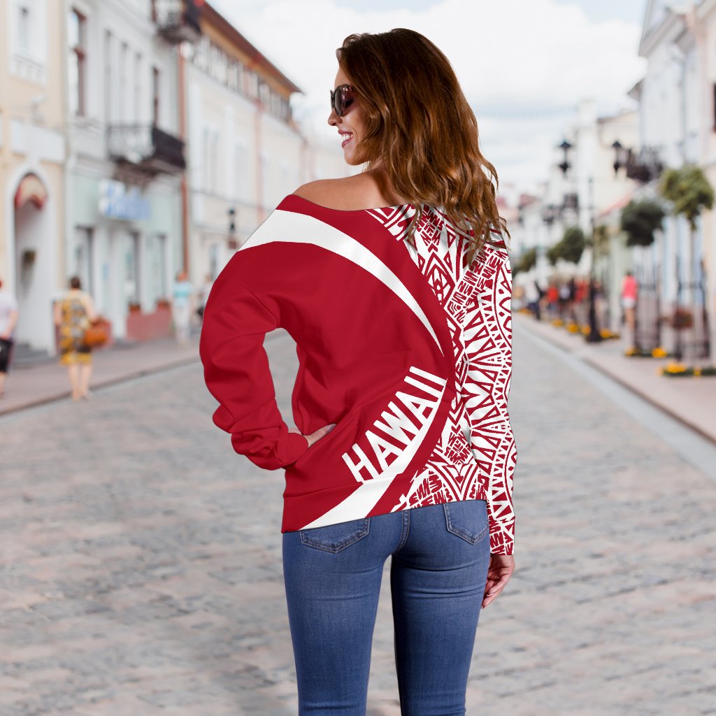Hawaii Turtle Polynesian Women's Off Shoulder Sweater - Circle Style - AH - Red - Polynesian Pride