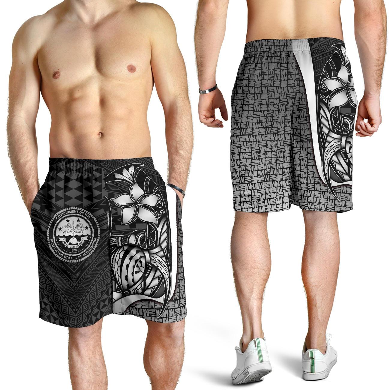 Federated States of Micronesia Men's Shorts White - Turtle With Hook White - Polynesian Pride