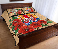 Tahiti Polynesian Quilt Bed Set - Hibiscus Coat of Arm Beige - Polynesian Pride