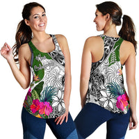 New Caledonia Women's Racerback Tank White - Turtle Plumeria Banana Leaf Crest - Polynesian Pride
