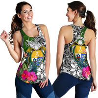Nauru Custom Personalised Women's Racerback Tank White - Turtle Plumeria Banana Leaf Crest - Polynesian Pride