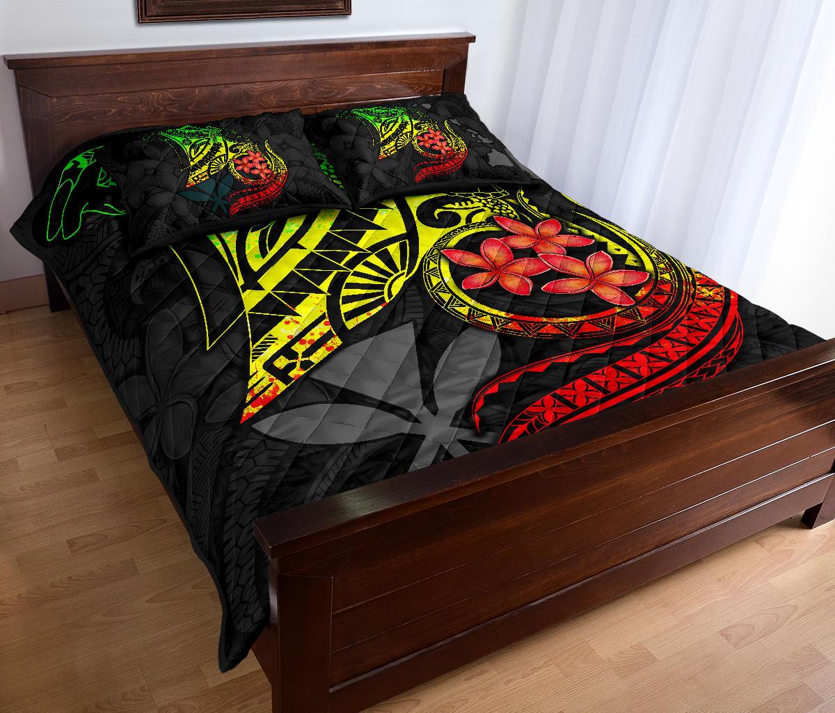 Hawaiian Polynesian Quilt Bed Set - Kanaka Maoli & Reggae Manta Ray Turtle Tentacle - Polynesian Pride