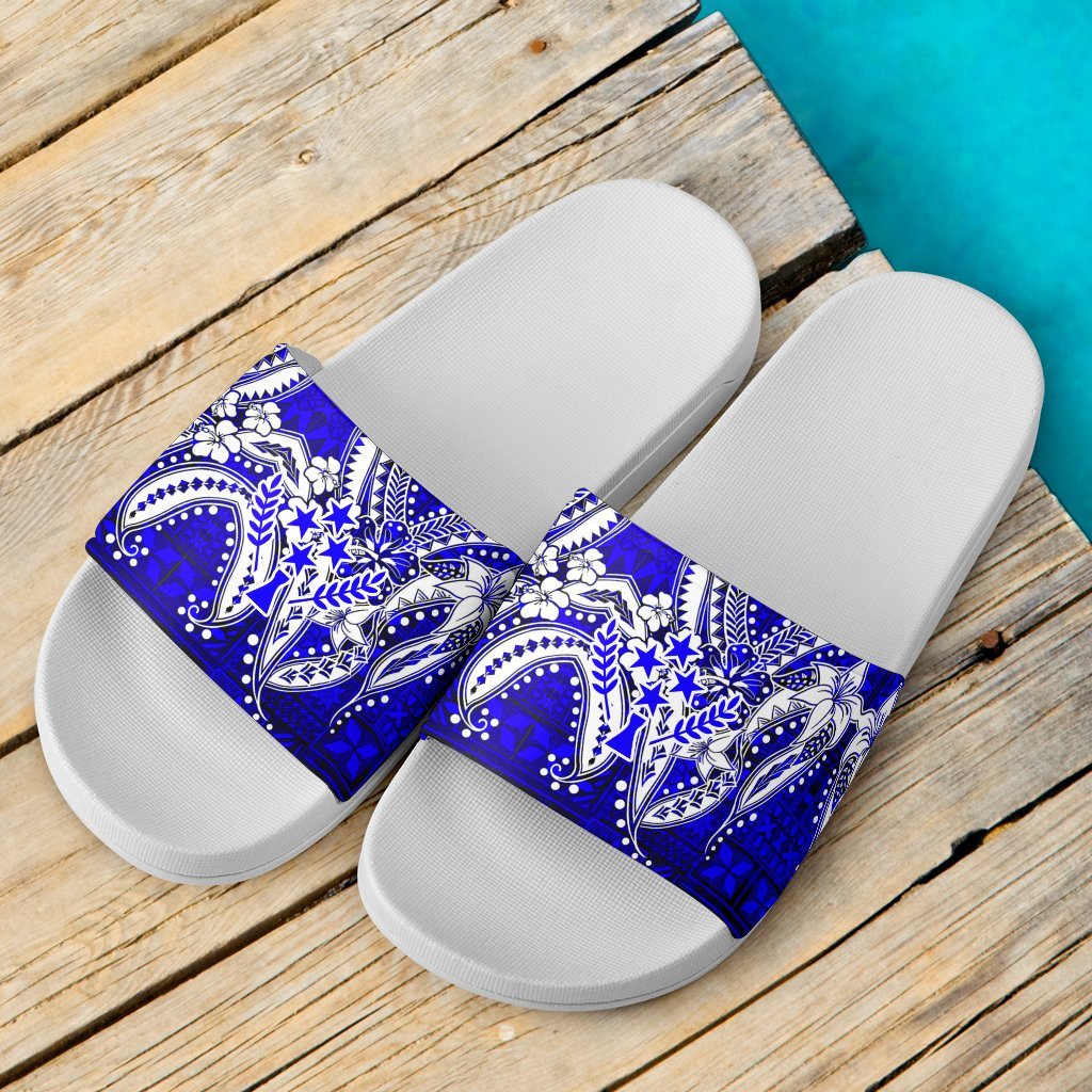 Kosrae Sandals - Tribal Jungle Pattern Blue White - Polynesian Pride