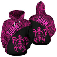 Guam Zip up Hoodie Guam Coat of Arm In Turtle Polynesian Tattoo Pink Unisex Pink - Polynesian Pride