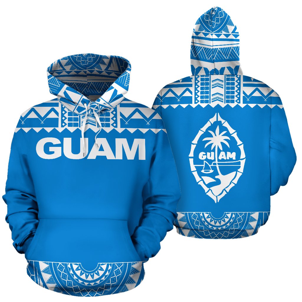 Guam All Over Hoodie Polynesian Blue and White Unisex Blue And White - Polynesian Pride