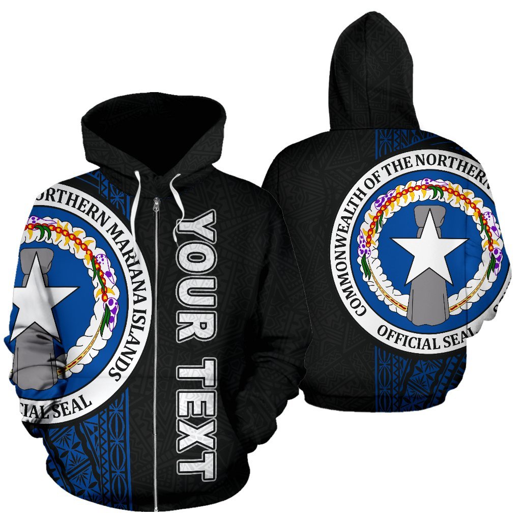 Northern Mariana Islands Polynesian All Over Custom Zip up Hoodie Blue Line Unisex Blue - Polynesian Pride