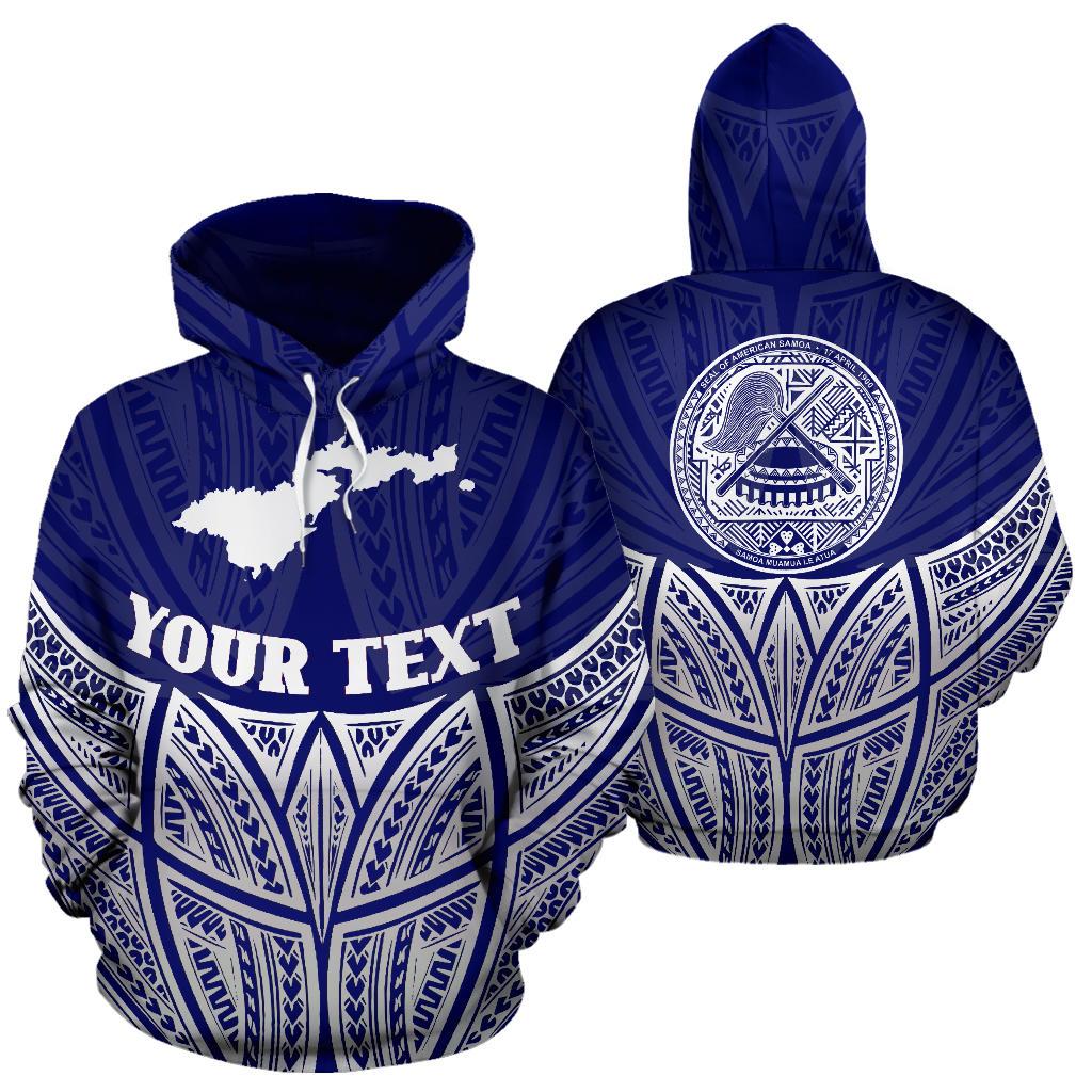 American Samoa Polynesian Custom Hoodie Blue Pride Map nd Seal Unisex Blue - Polynesian Pride