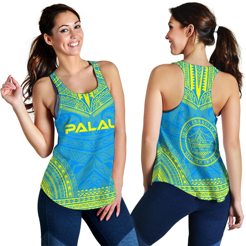 Palau Women's Racerback Tank - Polynesian Chief Flag Version - Polynesian Pride