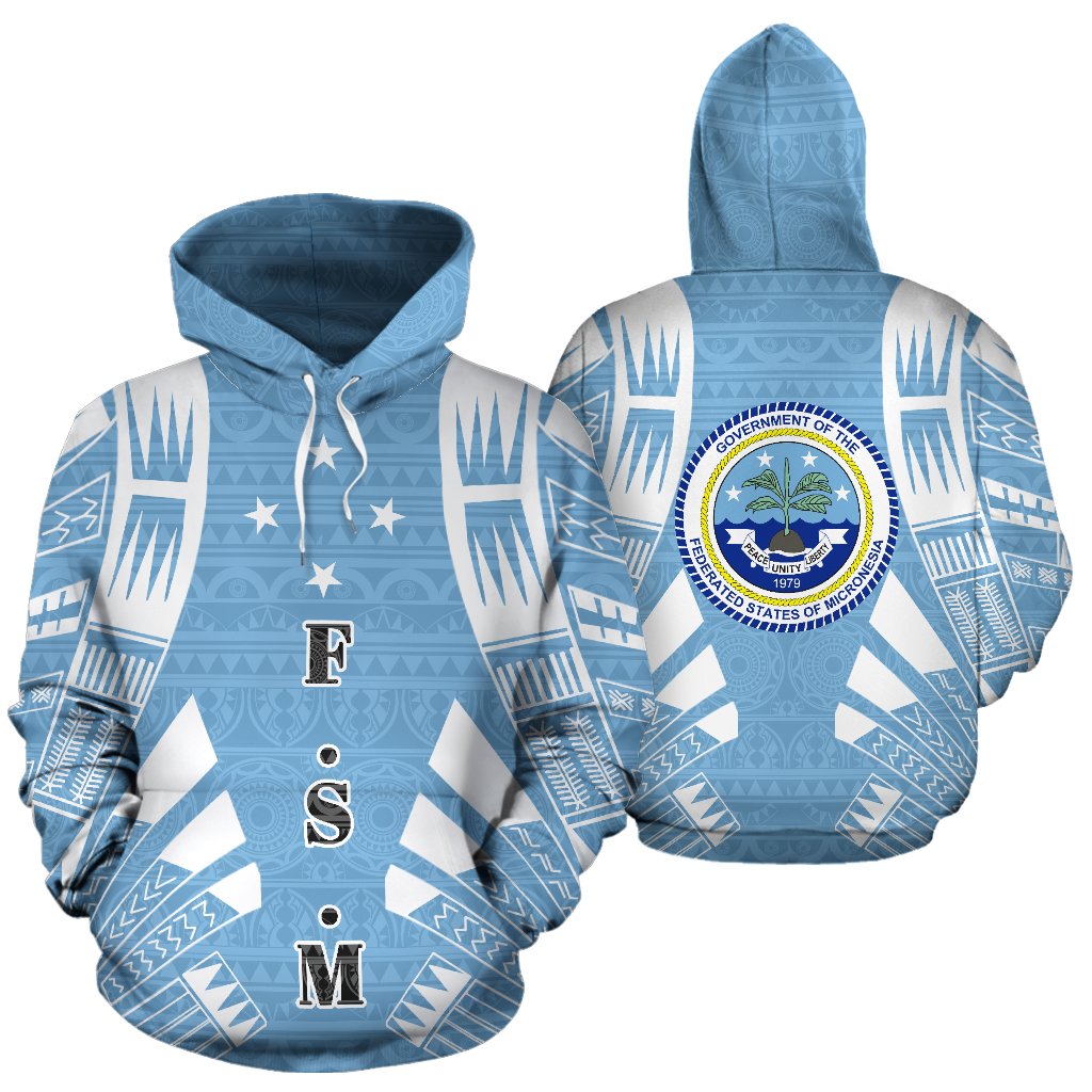 Seal of The Federated States of Micronesia All Over Hoodie Polynesian Tattoo Style Unisex White - Polynesian Pride