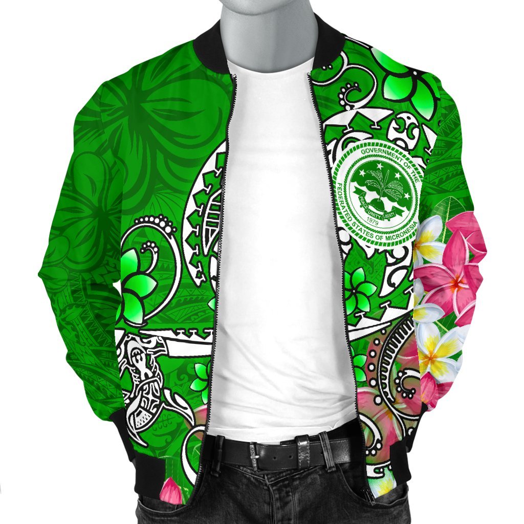 FSM Men's Bomber Jacket - Turtle Plumeria (Green) - Polynesian Pride