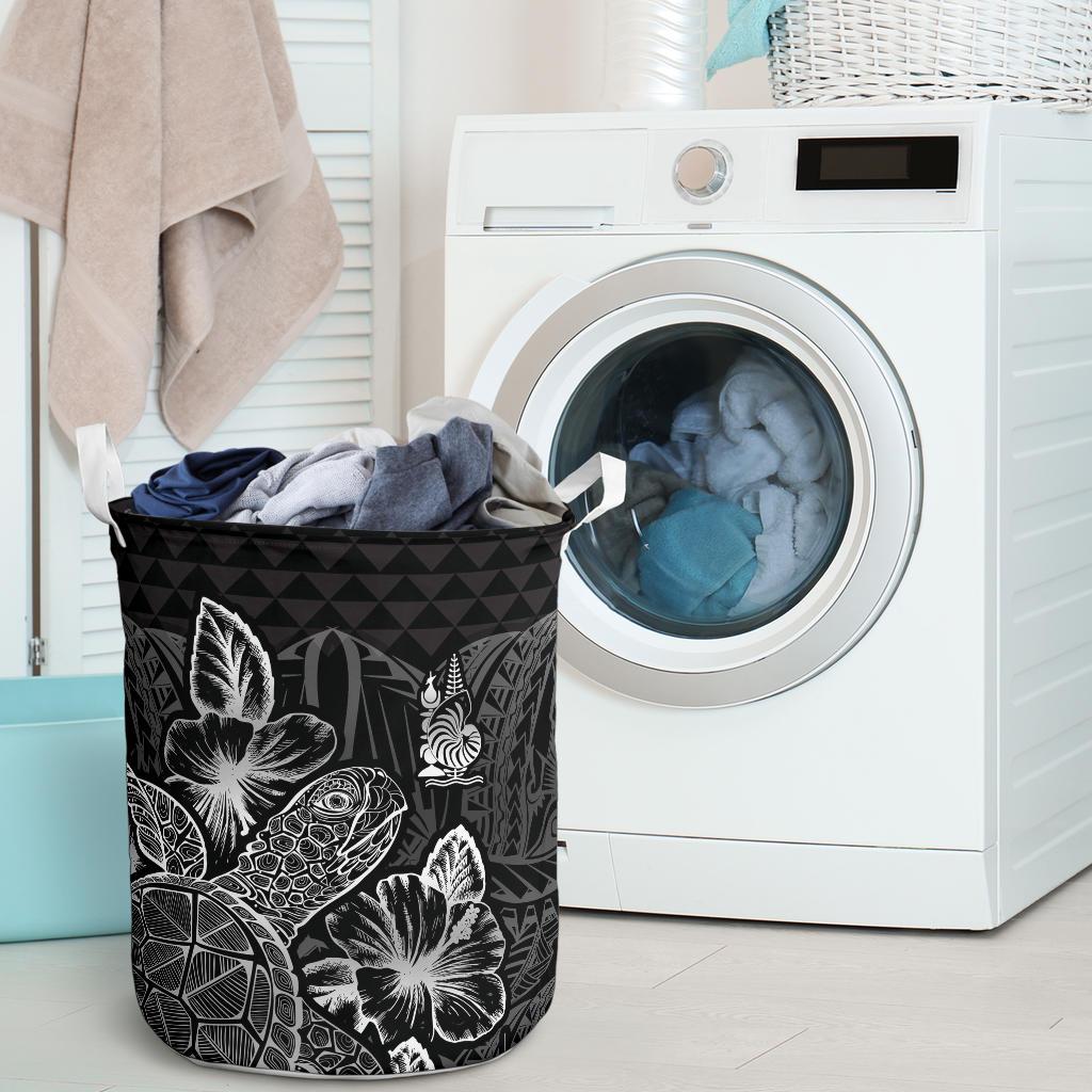 New Caledonia Laundry Basket - Polynesian Turtle Hibiscus Black - Polynesian Pride