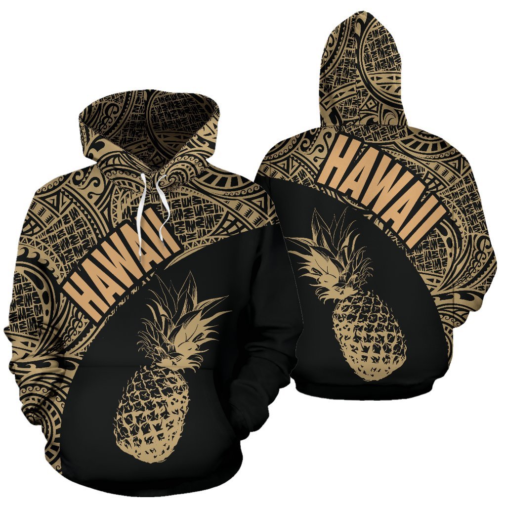 Hawaii Hoodie Pineapple Polynesian Tattoo Gold Version Unisex Gold - Polynesian Pride