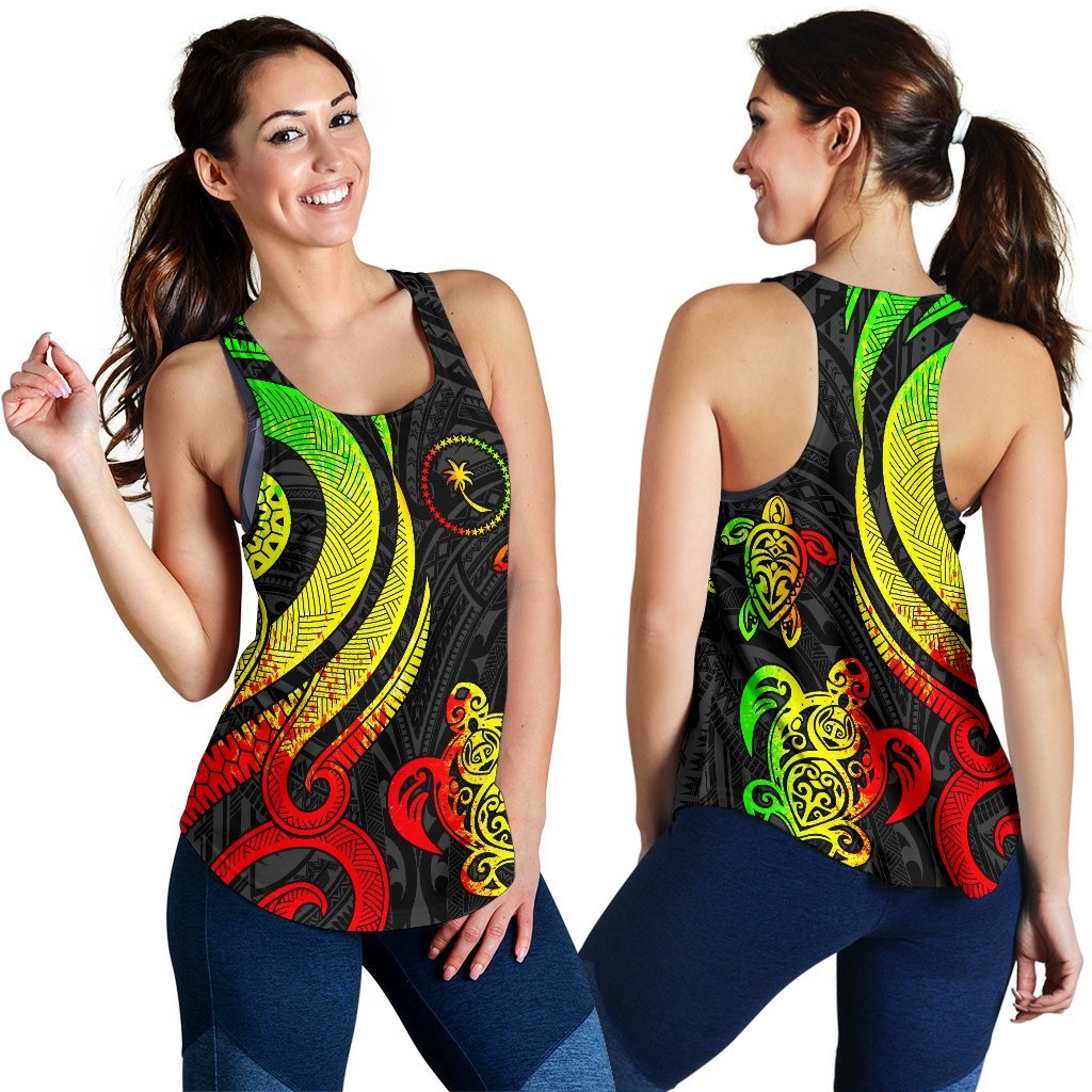 Chuuk Micronesian Women Racerback Tank - Reggae Tentacle Turtle Art - Polynesian Pride