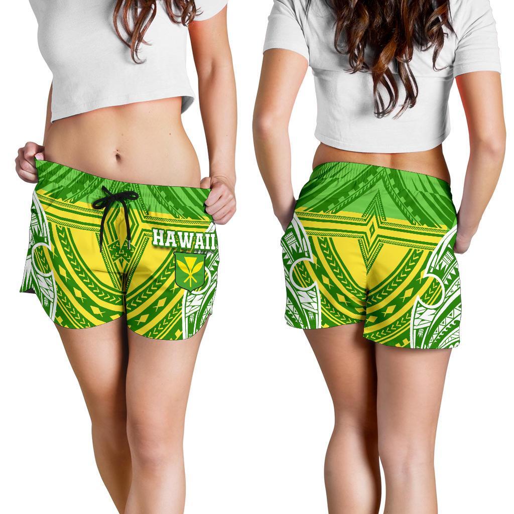 Hawaii Polynesian Women's Short - Hawaiian Pattern With Seal Women Green - Polynesian Pride