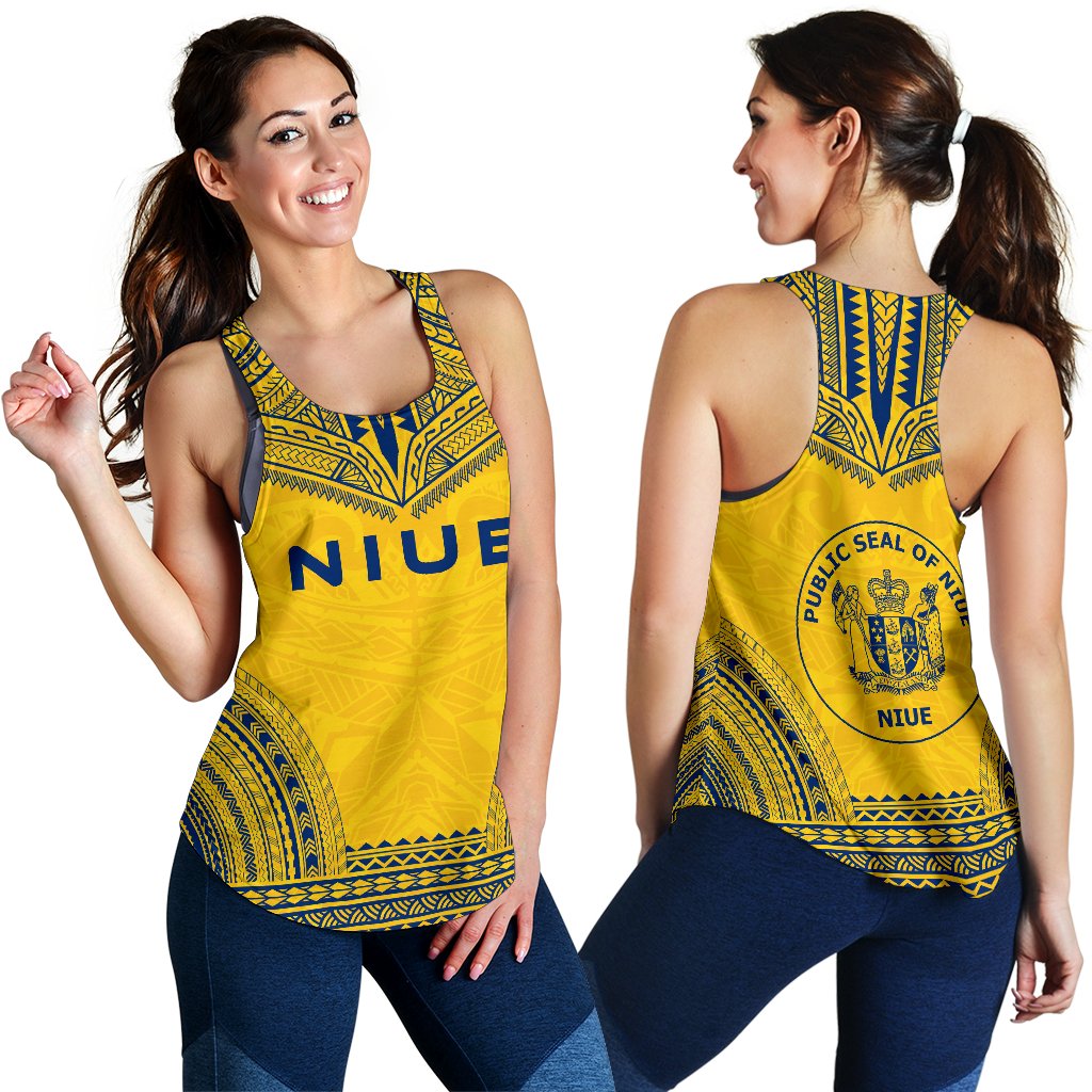 Niue Women's Racerback Tank - Polynesian Chief Flag Version - Polynesian Pride