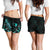 Yap Polynesian Women's Shorts - Turtle With Blooming Hibiscus Turquoise - Polynesian Pride