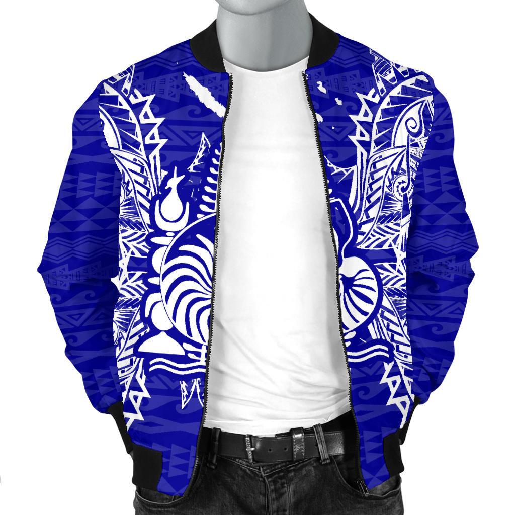 New Caledonia Polynesian Men's Bomber Jacket Map Blue - Polynesian Pride