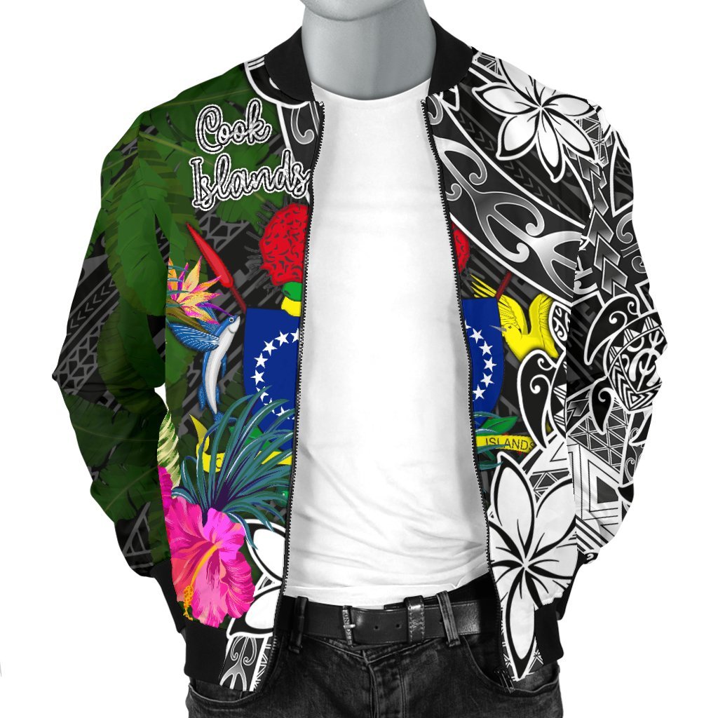 Cook Islands Men Bomber Jacket - Turtle Plumeria Banana Leaf - Polynesian Pride