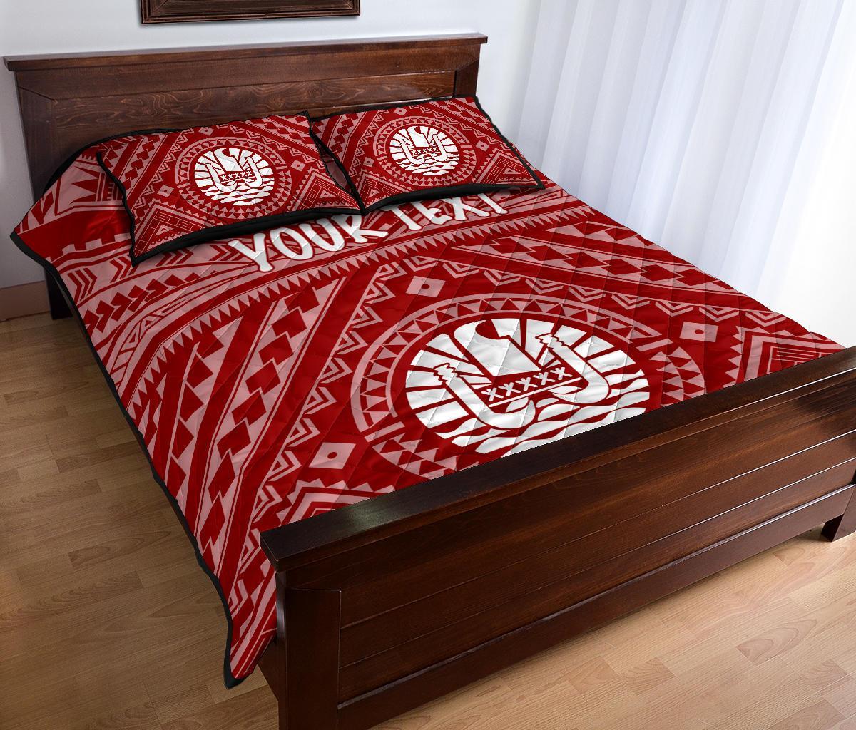 Tahiti Personalised Quilt Bed Set - Tahiti Seal In Polynesian Tattoo Style (Red) - Polynesian Pride