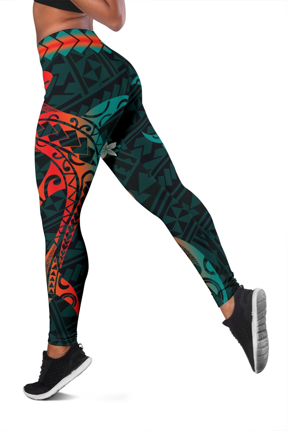 Hawaiian Plumeria Shark Polynesian Women's Leggings - Alan Style - AH - Polynesian Pride
