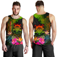 Tuvalu Polynesian Personalised Men's Tank Top - Hibiscus and Banana Leaves - Polynesian Pride