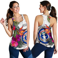 Northern Mariana Islands Women's Racerback Tank Polynesian Hibiscus White Pattern White - Polynesian Pride