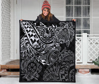 Tahiti Polynesian Premium Quilt - White Turtle Hibiscus Flowing - Polynesian Pride