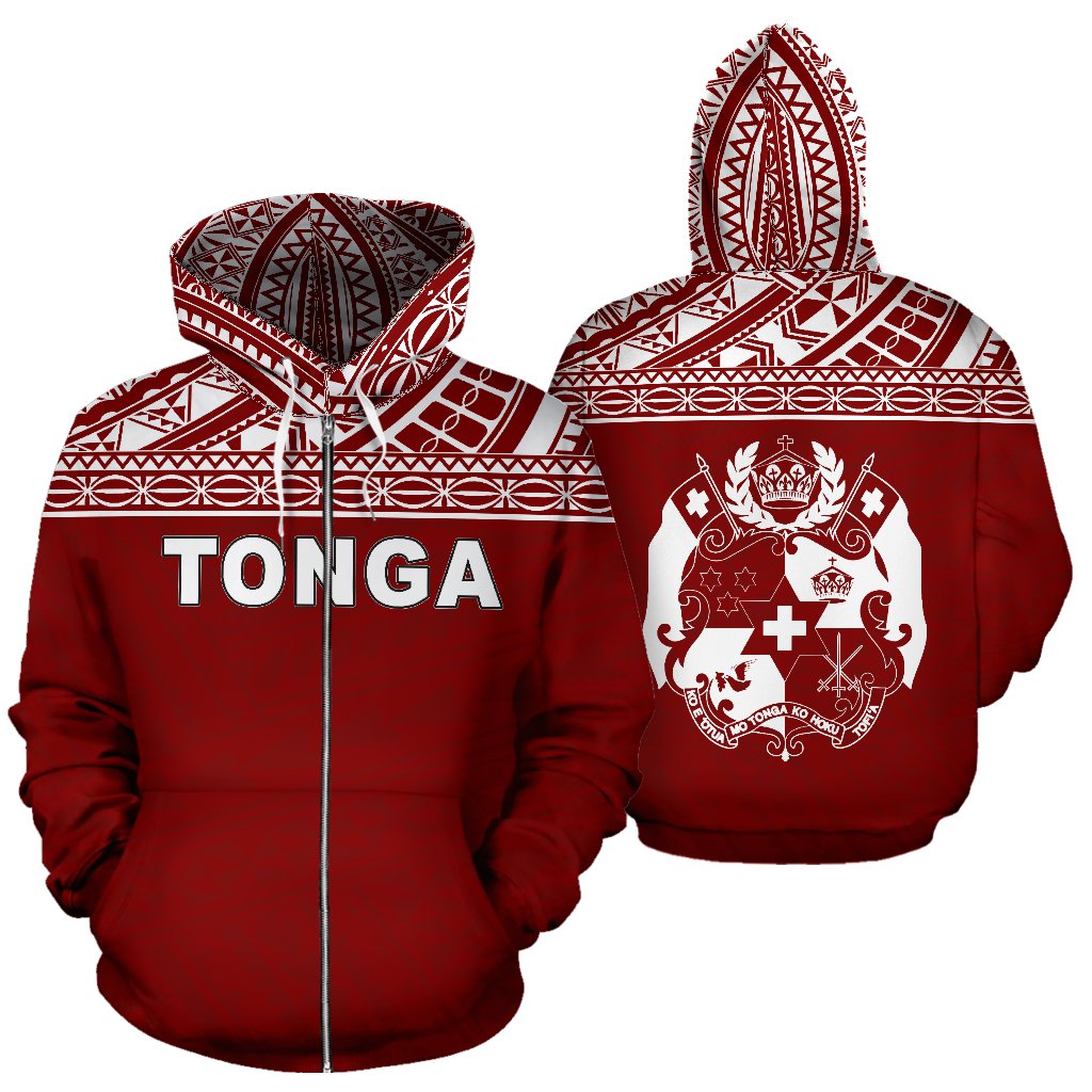 Tonga Polynesian All Over Zip up Hoodie Red Horizontal Style Unisex Red - Polynesian Pride